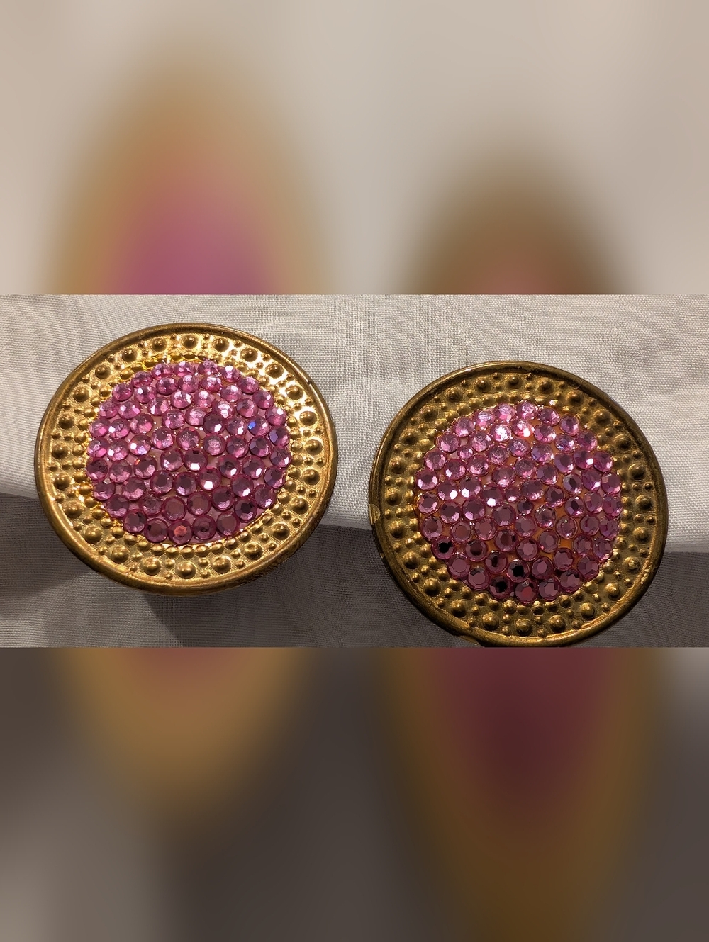 Richard Kerr Elegant Gold and Pink Clip-on Earrings signed by Richard Kerr